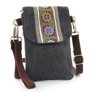 Bohemian gray and Brown Crossbody Bag with Ethnic‎ Embroidery